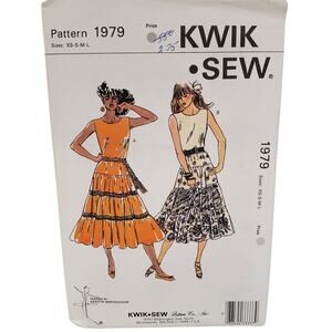 Vintage Ruffled Skirt KWIK SEW Sewing Pattern 1979 UNCUT Size XS-L 90s 80s